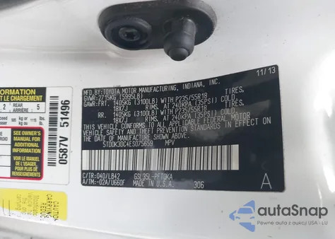 2014 Toyota Sienna Xle 7 Passenger z USA, uszkodzony, nr VIN 5TDDK3DC4ES075659